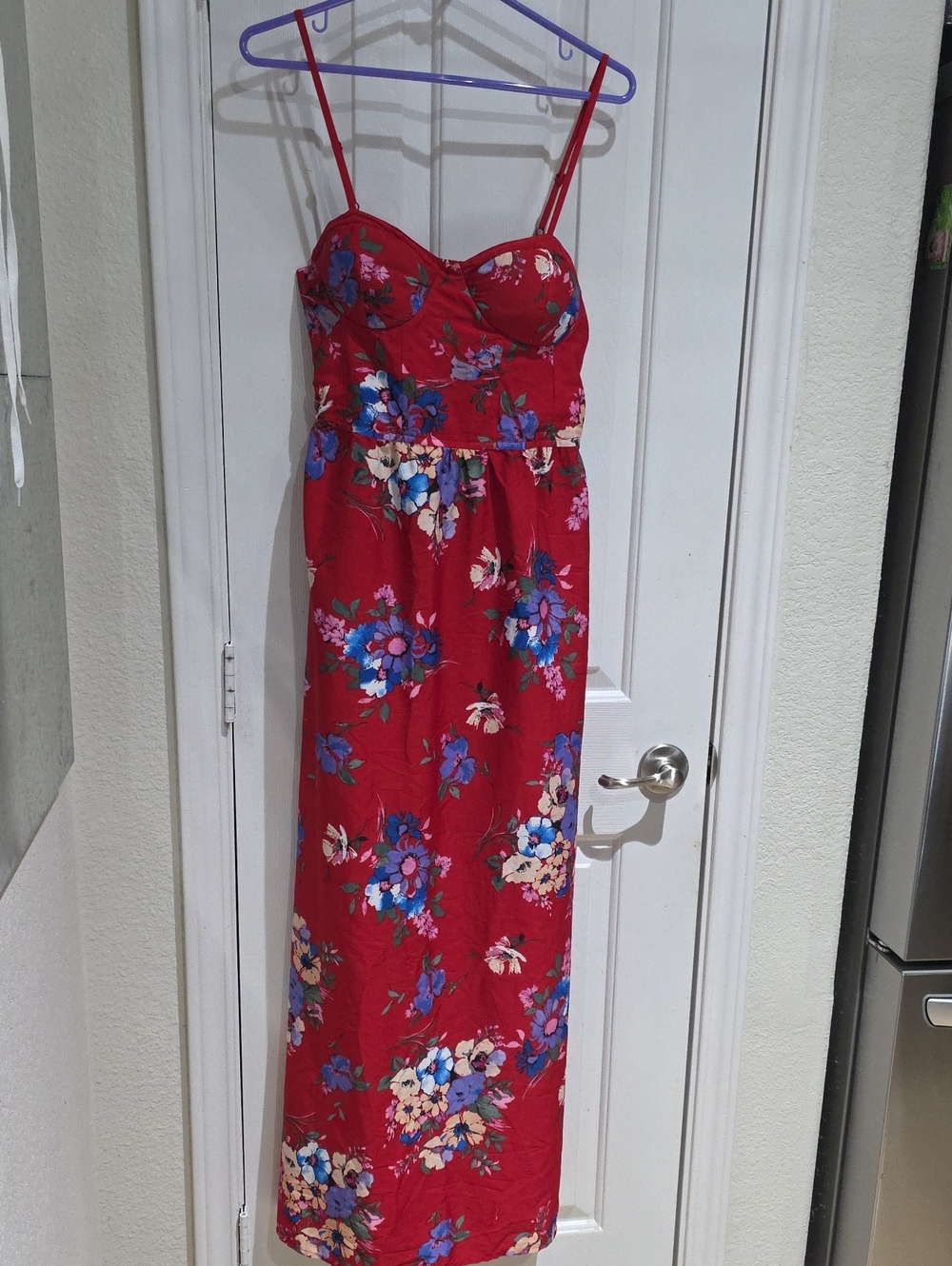 B.O.G Red Floral Maxi Dress with Spaghetti Straps Size M